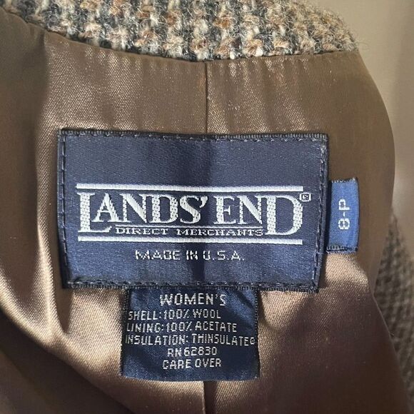 Vintage Land's End 100% wool coat women's size 8P dark academia noir - Picture 5 of 8